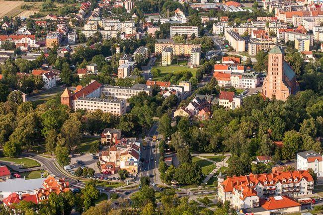 Braniewo, miasto widoczne od strony SW. EU, PL, Warm-Maz. Lotnicze.